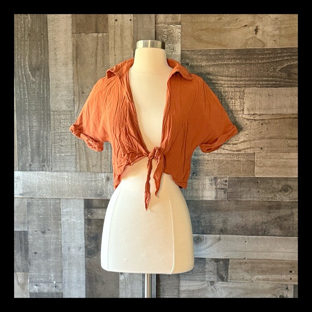 Urban Outfitters brown collared tie front top small festival boho wanderlust